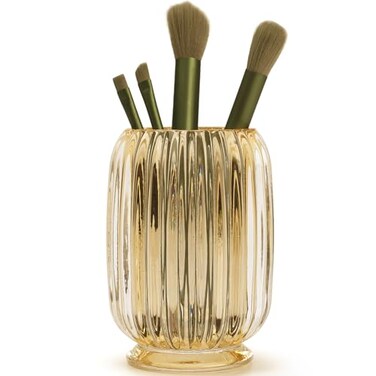 Makeup Brush Holder Organizer, Glass Cosmetic Storage, Makeup Brush Cup, Pen Pencil Holder for Vanity, Bathroom Counter, Dresser Table, Office Desktop, Clear
