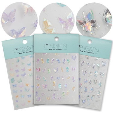 Butterfly Nail Art Stickers 5D Embossed Colorful Nail Decals for Nail Art Design Self-Adhesive Nail Accessories for Women Nail Art Supplies 3 Sheets