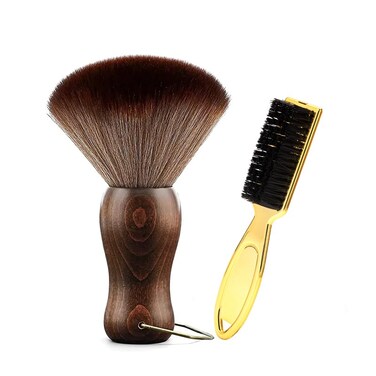 Barber Neck Duster Brush Wood Handle with Hook for Hair Cutting&hellip; (Neck brush+Gold brush)