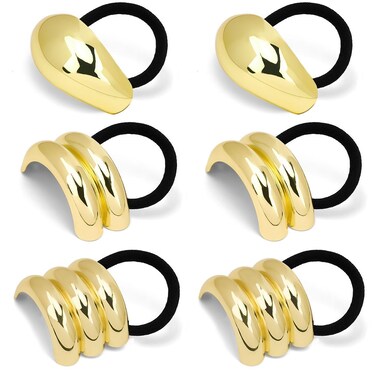 Chanaco 6Pcs Metal Hair Tie Gold Hair Cuffs for Women Geometric Gold Hair Ties Pony Tail Hair Cuff for Thick Hair Elastic Hair Ties Ponytail Cuff Hair Accessories No-damage