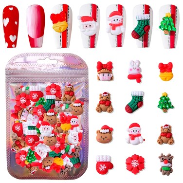 50pcs 3D Christmas Nail Art Charms Mixed Christmas Resin Charms Making Supplies Cartoon Santa Claus Elk Xmas Tree Gloves Snowman Nail Accessories for Women Nail Supplies Nail D&eacute;cor