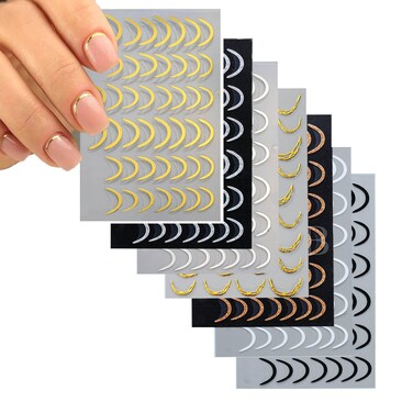 French Style Nail Art Stickers Decals 3D Embossed Nail Decals Simple Lines Art Design Self-Adhesive Nail Supplies Accessories 3D Nail Stickers for Women DIY Decoration 7sheets