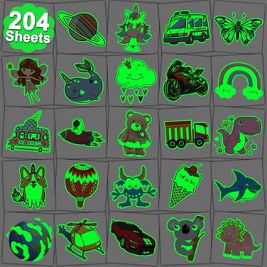 204 PCS Individually Wrapped Luminous Temporary Tattoos for Kids - Glow in The Dark Fun Tattoos for Boys Girls Birthday Party Favors Goodie Bag Fillers