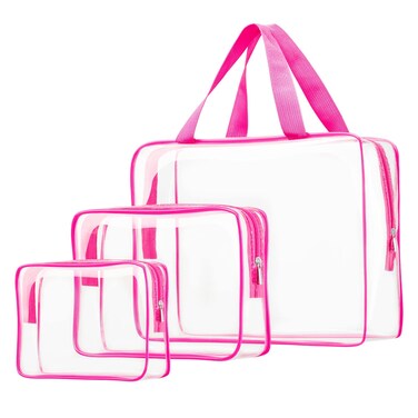 3pcs Clear Cosmetic Bags, TSA Approved Toiletry Bag Set Crystal Clear Travel Beach Essentials Bag Organization PVC, Clear Makeup Bags Luggage Pouch Carry on Airport Airline Compliant Bag Women Men