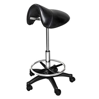 Chromium Professional Saddle Cutting Stool [7008] by PureSana, High Density Foam, Premium Vinyl Material, Adjustable Height and Rotates 360 Degrees, Salon Quality for Beauty Professionals (Black)