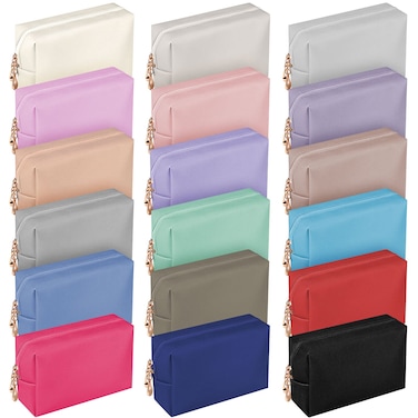 Chunful 18 Pcs Makeup Bag Preppy PU Leather Zipper Small Makeup Bag for Purse Water Resistant Portable Travel Toiletry Pouch for Women, 18 Colors
