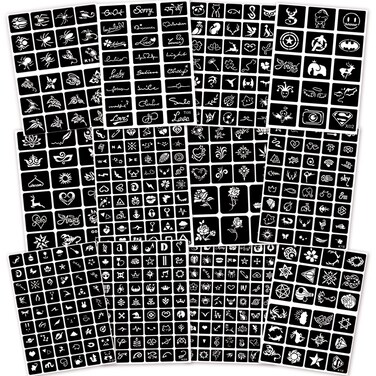 Henna Tattoo Stencils Kit Reusable for Girls and Kids, 423+PCS Tattoo Templates, Temporary Glitter Airbrush Tattoo Stencil