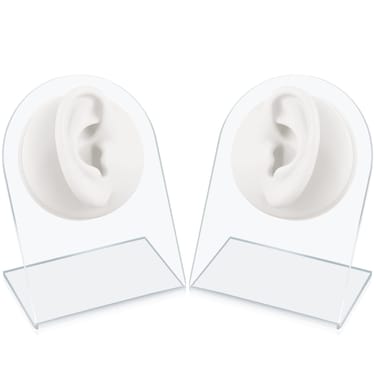 2 Pcs Flexible Silicone Ear Model Reused Soft Mold for Earrings Jewelry Display Rubber Ear for Piercing Practice with Acrylic Stand (White, Classic Ear Style)