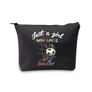 CMNIM Girl Soccer Gifts Just a Girl Who Loves Soccer Makeup Bags Soccer Travel Cosmetic Bag Gift for Soccer Players Fans (Just a Girl Who Loves Soccer bag black)