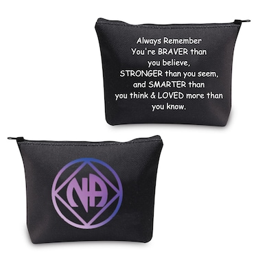 CMNIM NA Sobriety Gifts for Women NA Recovery Gifts Narcotics Anonymous Bag NA Symbol Makeup Cosmetic Bag NA Sober Gifts Travel Pouch Portable Bag Case Organizer (NA Sobriety Gift Bag Black)