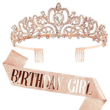 Birthday Girl" Sash &amp; Rhinestone Tiara Set COCIDE Birthday Sash and Tiara for Women Birthday Decoration Kit Rhinestone Headband for Girl Glitter Crystal Hair Accessories for Birth Party