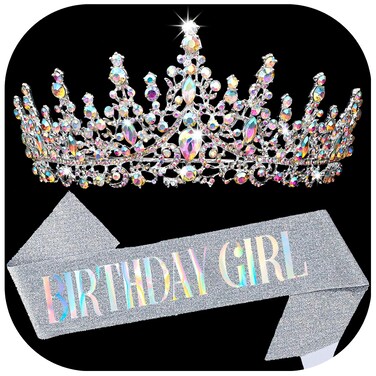 COCIDE "BIRTHDAY GIRL Birthday Sash and Crowns for Women Crystal Birthday Sashes for Women Party Decoration for Happy Birthday Gift Accessory