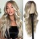 Colorful Quen 26 Inch Long Ash Blonde Wig for Women Ombre Blonde Highlight Wigs Middle Part Synthetic Lace Wig for Daily Cosplay Party Use