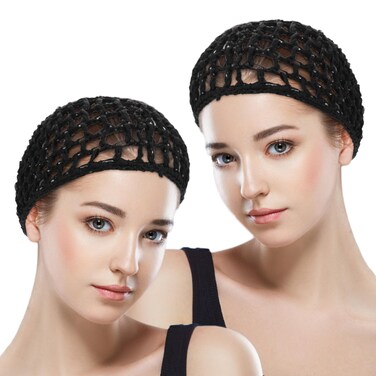 Crochet Hair Net 2Pcs Mesh Cover Curls Hair Wrap Towels Sleeping Soft Nylon Bun Lifting Strap Thick Short Knit Snoods Hat Women Long Short Straight Curl Wig (Grey)