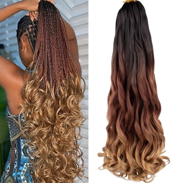 COOKOO 26 Inch French Curly Braiding Hair 9 Packs Pre Stretched Braiding Hair Bouncy Loose Wave Crochet Braids for Black Women Spanish Curls at The Ends Synthetic Hair Extensions 1B/30/27#