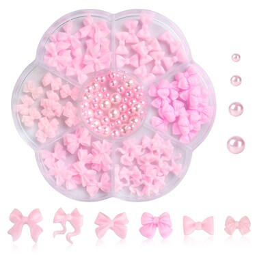 Pink Bow-Knot Nail Stud Rhinestones Crystal, 3D Bows Nail Charms, Pink Bowknot Nail Charm Set for Acrylic Nails Design DIY Decoration Nail Art Rhinestones 13