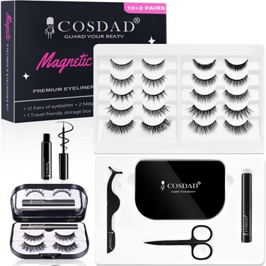 Magnetic Eyelashes with Case Kit- Magnetic Lashes with Eyeliner and Applicator -Best Reusable 8D 3D Natural Look False Eyelashes -Waterproof, Long Lasting, No Glue Needed Fake Eyelashes -17 Piece Set