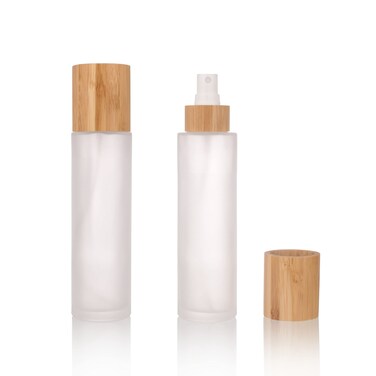 COSIDEA 12 pcs Empty 4oz /120ml bamboo lid clear glass spray bottle with fine mist despenser head for liquid perfume toiletries containers, toner bottles