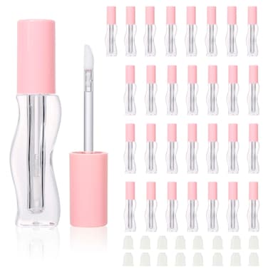 COSIDEA 30pcs Empty 2.5ml/0.08oz Pink lip gloss tubes with wand unique Wave shape lipgloss tube container small capacity for lip Tint DIY (30)
