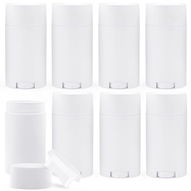 8 Pack 75ml/2.5oz Plastic Deodorant Containers Twist-Up Oval Lip Balm Tubes Empty Stick Tube for DIY Deodorants Heel Balm Lotion Bar Lipstick Crayon Chapstick - White