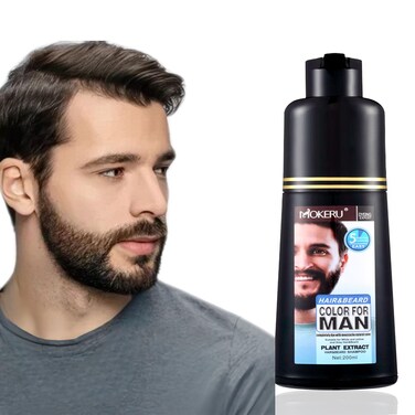 Black Beard Dye Shampoo for Men 5 Minute Gray Coverage with Argan &amp; Coconut Oil, No-Mess Formula, Lasts 5 Weeks, 200ML (Beard &amp; Mustache)