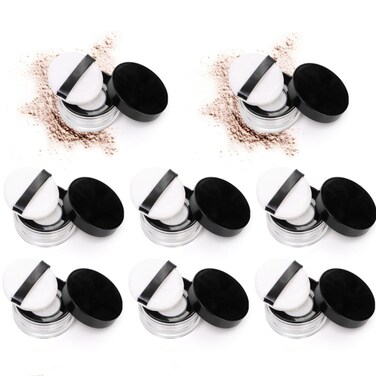 8 Pieces Loose Powder Containers, 10ml/0.34 oz Plastic Empty Powder Case with Sponge Puff, Compact Makeup Powder Travel Box No Leak, Reusable Loose Powder Jar