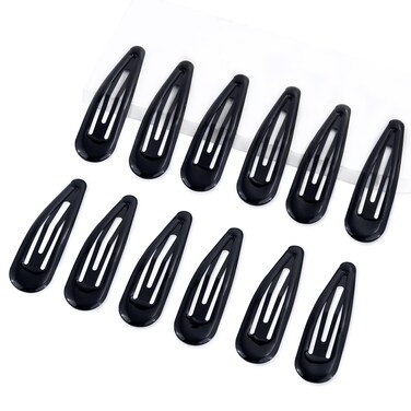 Metal Snap Hair Clips Water Drop No Slip Hair Barrettes for Women Large Hair Clips For Thick And Thin Fine Hair,Black,2.67 x 0.7 Inches,12 PCS