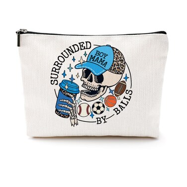Boy Mother Mom Gifts Funny Makeup Bag Baseball Soccer Football Basketball Sports Gifts Skeleton Cosmetic Bag Sports Mama Zipper Pouch Gifts for Mom Women Sports Coach Birthday Gifts