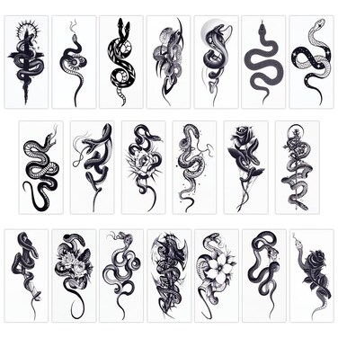 CRASPIRE 20 Sheets Snake Temporary Tattoos Black Snake Paper Temporary Removable Tattoo Stickers Waterproof Long Lasting Makeup Tattoos Stickers for Body Arm Neck Back Leg Art