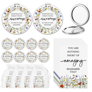 12 Set Inspirational Gifts for Women Bulk Motivational Compact Mirror Makeup Pocket Mirror for Purse Double Sided Folding Mirror Inspirational Gift Cards with Bag for Women