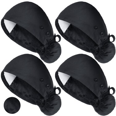 4 Pieces Satin Lined Scrub Caps Women Adjustable Working Cap with Button Sweatband Surgical Nurse Hat Elastic Functional Ponytail Holder for Long Hair Women Men, One Size Black