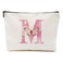 Initial Makeup Bag Pink Butterfly M Personalized Cosmetic Bag Monogrammed Gifts for Women Girls Mom Bridesmaid Monogram Zipper Pouch for Friendship Mothers Day Birthday Wedding Bridal Shower Gifts
