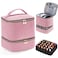 CTWWFS Corduroy Nail Polish Organizer and Nail Lamp Case, Nail Kit Organizer Holds 30 Bottles (15ml - 0.5 fl.oz) and a Nail Lamp, Nail Polish Carrying Case with Manicure Tools Storage Sections (Pink)