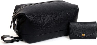 cuero Leather Brown Dopp Kit Unisex Travel Toiletry Cosmetic Pouch Shaving Kit Men Women (black)