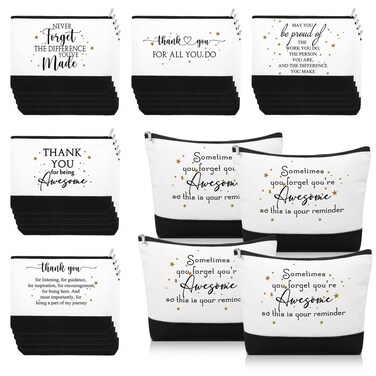 Cunno 30 Pcs Inspirational Gifts Cosmetic Bags for Women Girls Employee Appreciation Makeup Bags Gifts Motivational Canvas Bag Thank You Pouch with Zipper for Teacher Coworker, 6 Style(Stylish)