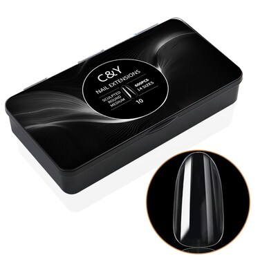 600PCS Medium Round Gel Nail Tips, Pre-shaped Clear false Nails Tips with box - 14 Sizes Full Cover Soft Acrylic False Tip Press On for Nails Extensions Diy salon at Home
