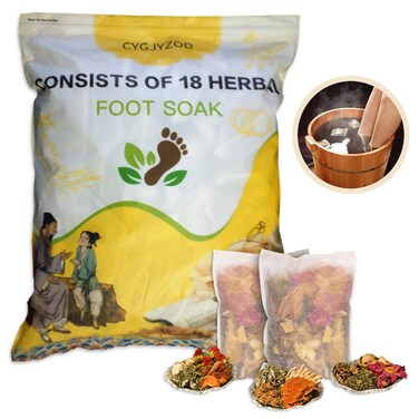Ginger Chinese Herbal Foot Soak Set &ndash; 30 Detox Bags for Dry Feet,Cracked Feet and Lymphatic Drainage泡脚药包
