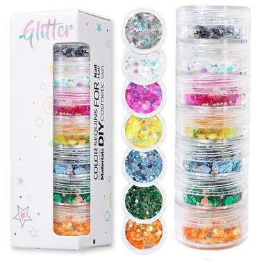 7 Boxes Holographic Nail Art Sequins Glitter, CYHYII Nail Glitter Iridescent Mixed Iridescent Mixed Hexagon Sequins Ultra-Thin Nail Art Sequins Sticker for Nail Design Nail Art Tips Decoration