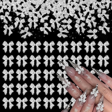 80 Pcs Silver Bow Nail Charms, Alloy Bowknot Nail Art Charms for Nail Art, Bow Tie Metal Nail Gems Charms, Cute Bow Nail Jewelry Charms for Nail Art Design Y2K DIY Accessories