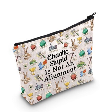 CYTING D20 RPG Cosmetic Bag Chaotic Stupid Is Not An Alignment Dungeon Master Makeup Bag Dragons Gamer Gift (Chaotic Stupid Is Not An Alignment Bag)