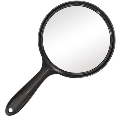 D Handheld Mirror with Handle - 5.4" W x 10.4" L Hand Mirror Large Doule Sided Magnifying Mirror 1X 2X Handle Makeup Mirror Acrylic Handheld Mirror Rounded Shape Black