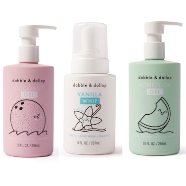 Dabble &amp; Dollop Beachy Bundle, Natural Bubble Bath, Body Wash, Shampoo for Kids, USA-Made, Paraben &amp; Sulfate Free, Vegan, Gluten-Free, Tear-Free, Honeydew Melon, Vanilla &amp; Coconut (Set of 3)