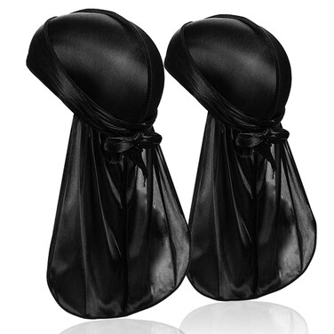 2 Pieces Silky Durag Pack for Men Women, Premium Satin Doo Rag Headwrap with Long Tail for 360 Waves