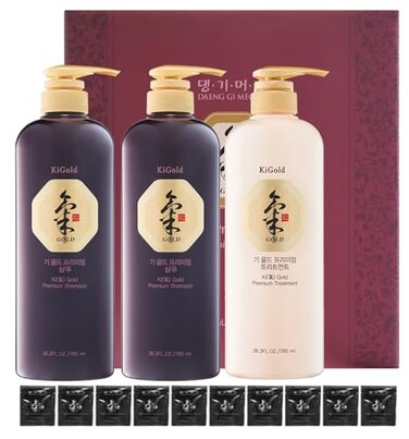 DAENG GI MEO RI - Ki Gold Premium 2 Shampoo 780ml + 1 Treatment 780ml + 10 Traveling Pouch Samples 10ml Set, Samples may vary.