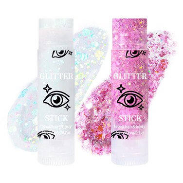 DAGEDA 2 Colors Body Glitter Stick, Face Glitter Hair Glitter Eyeshadow for Rave Accessories,Chunky Glitter Face Paint Body Shimmer,Holographic Body Glitter Gel for Glitter Makeup (Pink+Light Pink)