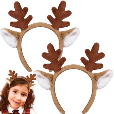 2 Count Antler Headband Reindeer Antlers Headband, Reindeer Headband Christmas Headbands for Women, Reindeer Costume for Halloween Festival Cosplay Party, Deer Antlers Headband for Women Adult