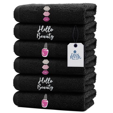 DAN RIVER Makeup Towel 100% Spun Cotton - (Pack of 6) Luxuriously Soft Reusable Makeup Remover Cloth, Facial Cleansing Cloth, of 6 13x13 Inch, Black Towels &ndash; Hello Beauty
