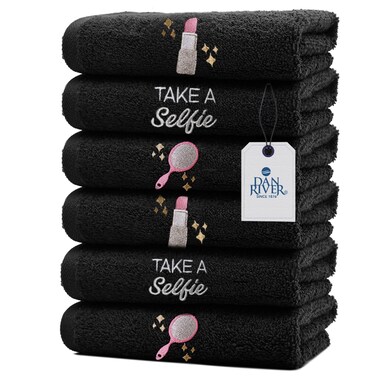 DAN RIVER Makeup Towel 100% Spun Cotton - (Pack of 6) Luxuriously Soft Reusable Makeup Remover Cloth, Facial Cleansing Cloth, of 6 13x13 Inch, Black Towels &ndash; Take A Selfie