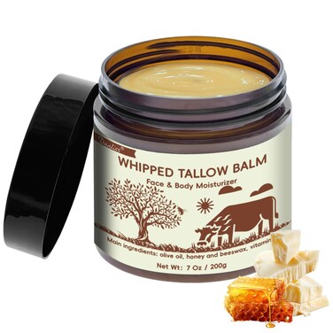 Beef Tallow and Honey Balm for Skin, beef tallow for skin Tallow Face Body Moisturizer Organic Beef Tallow Blam Grass Fed Whipped Tallow Face Cream Fast Absorption for Sensitive Skin 7 Oz