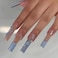 Fake Nails Blue Long Press on Coffin Nails Full Cover Acrylic Pearl Fake French Nails for Women and Girls 24PCS